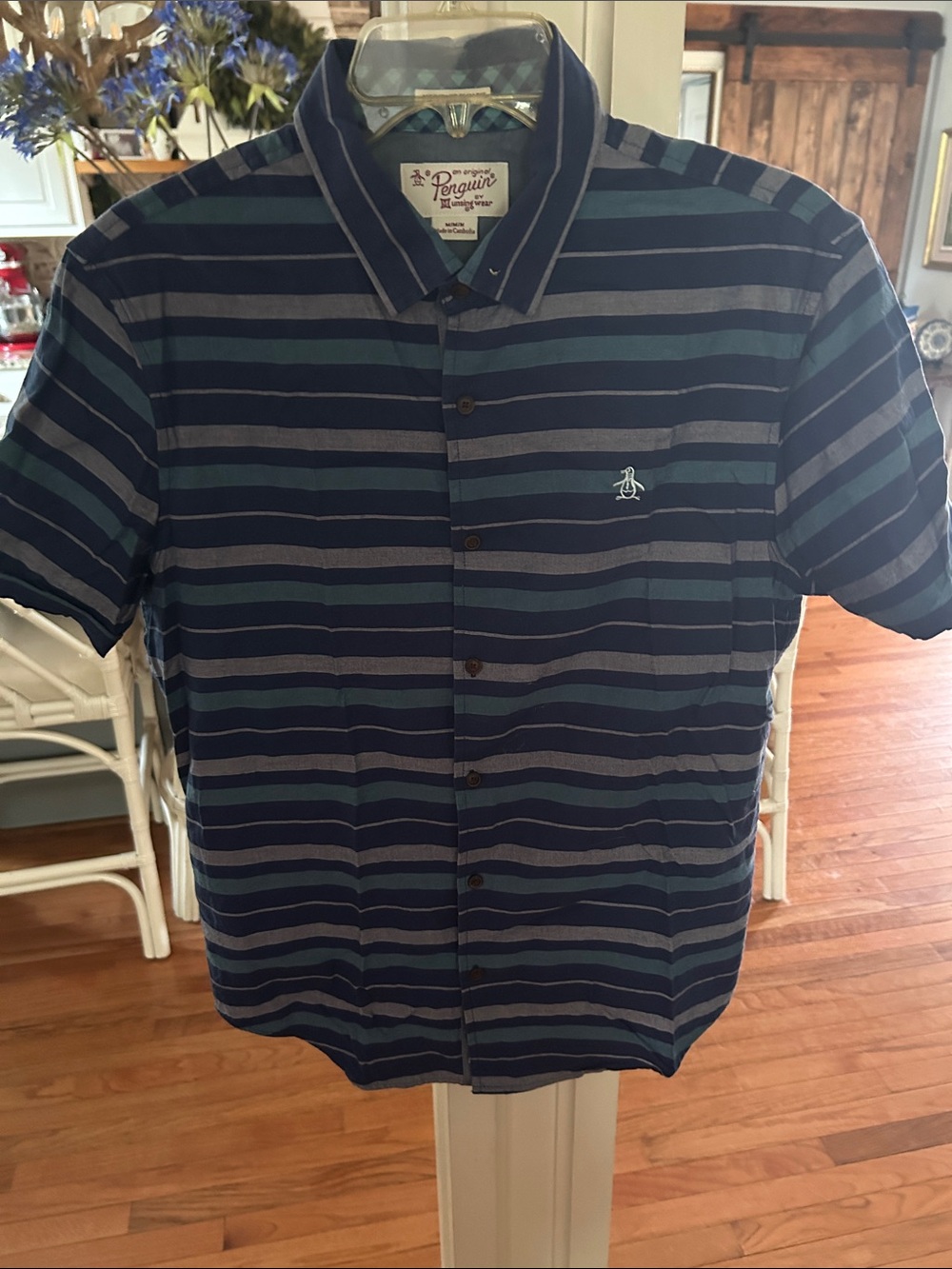 Original Penguin Navy & Light Blue Striped Short-Sleeve Button-Down Shirt